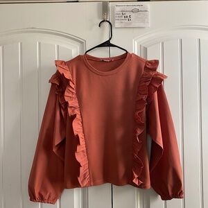 The Line of Style Rust Ruffle Long-Sleeve Women's Top Crewneck Boho Fall Size L